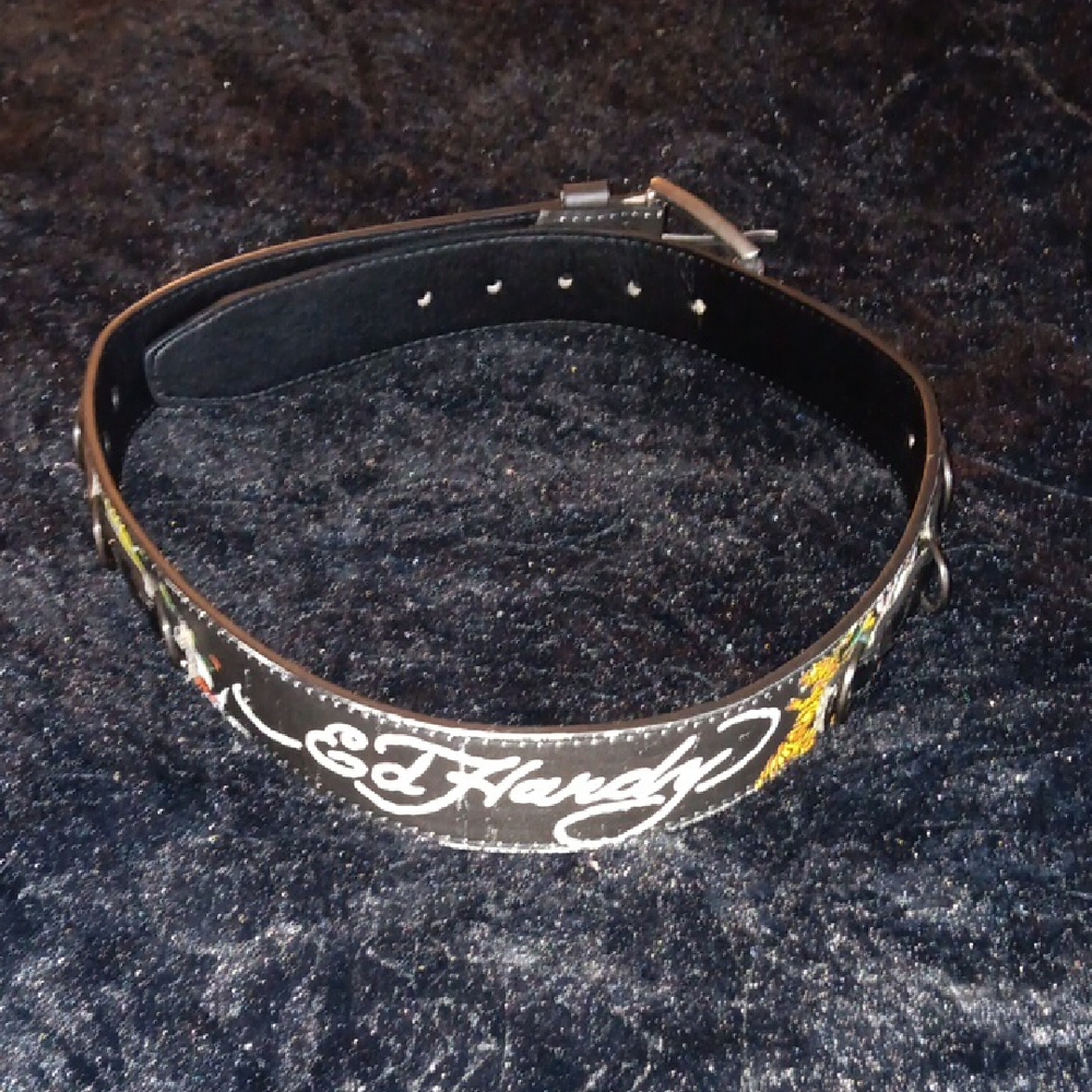 Ed Hardy Black Belt with Colorful Embroidery